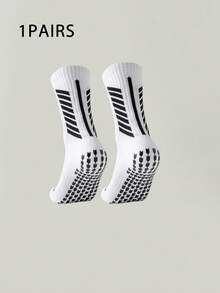 1/3/6 Pairs Men's Silicone Anti-Slip Mid-Calf Socks, Breathable & Sweat-Absorbing Sports Socks For Fitness, Running, Basketball, Football Training - Black and White - View 12