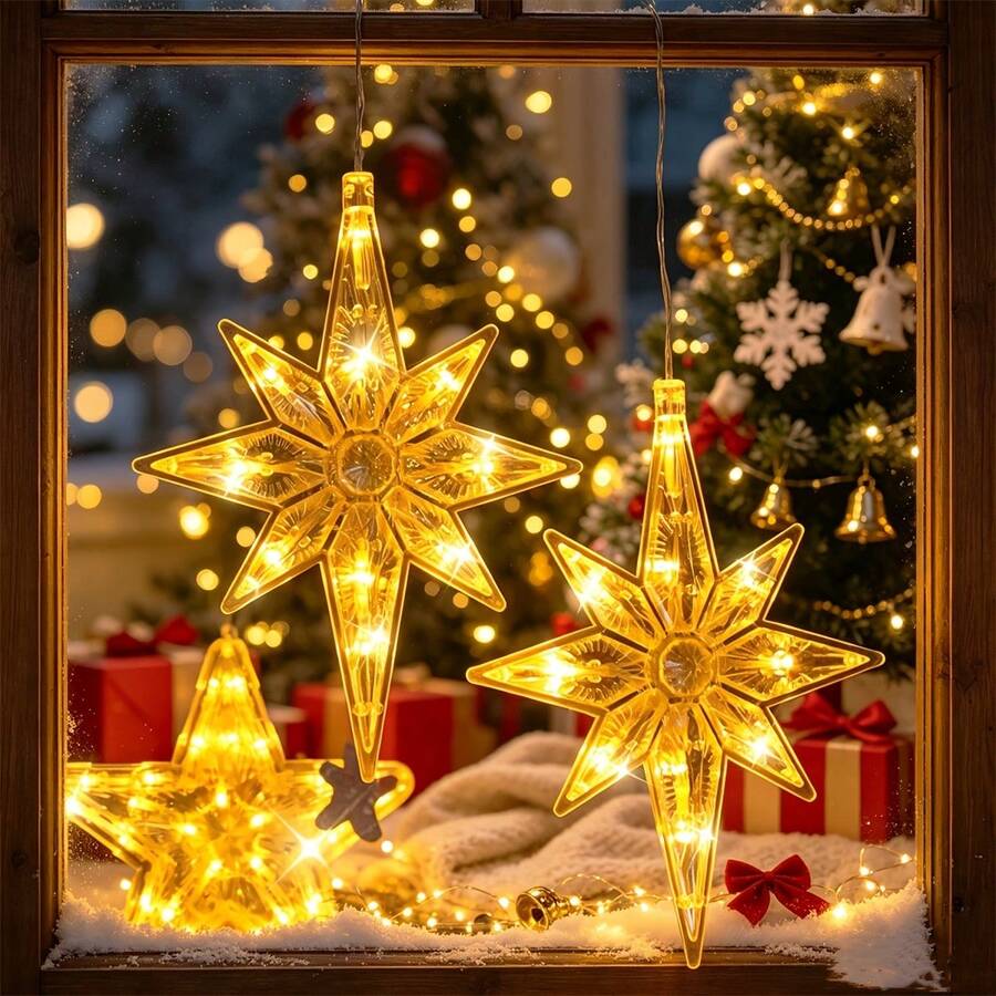 1PC/2pcs Polaris Suction Cup String Light, Christmas Decoration,Battery Powered, Christmas Light String, Curtain Light, Suitable For Autumn And Winter Seasons, Bedroom Decoration, Christmas, Wedding, Christmas Tree Decoration, (Excluding Batteries) - Polaris - View 1