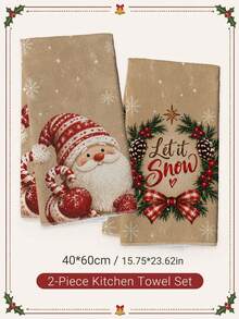 2pcs Christmas Cartoon Cute Santa Claus Pattern Kitchen Towels, Soft Polyester Dish Cloths, Suitable For Kitchen Decor, Kitchen Cleaning, Holiday Party Decoration, Kitchen Bathroom Supplies Home Essentials, Home Decor, Housewarming Gift - Multicolor - View 8