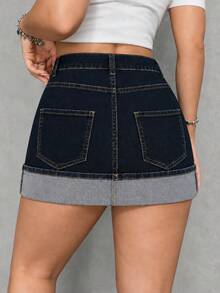 Women Denim Skirts - Dark Wash - View 6