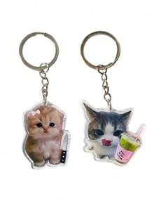 2D Acrylic Cat Keychain, Cute Pet Cat Pendant, Animal Bag Charm, Car Key Ring, Backpack Accessory, Gift For Cat Lovers - Multicolor - View 1