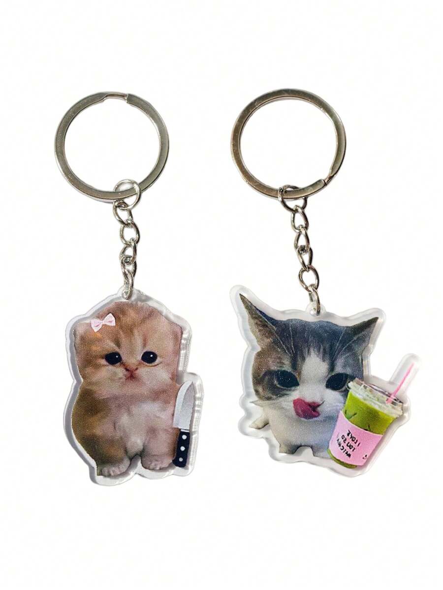 2D Acrylic Cat Keychain, Cute Pet Cat Pendant, Animal Bag Charm, Car Key Ring, Backpack Accessory, Gift For Cat Lovers - Multicolor - View 1