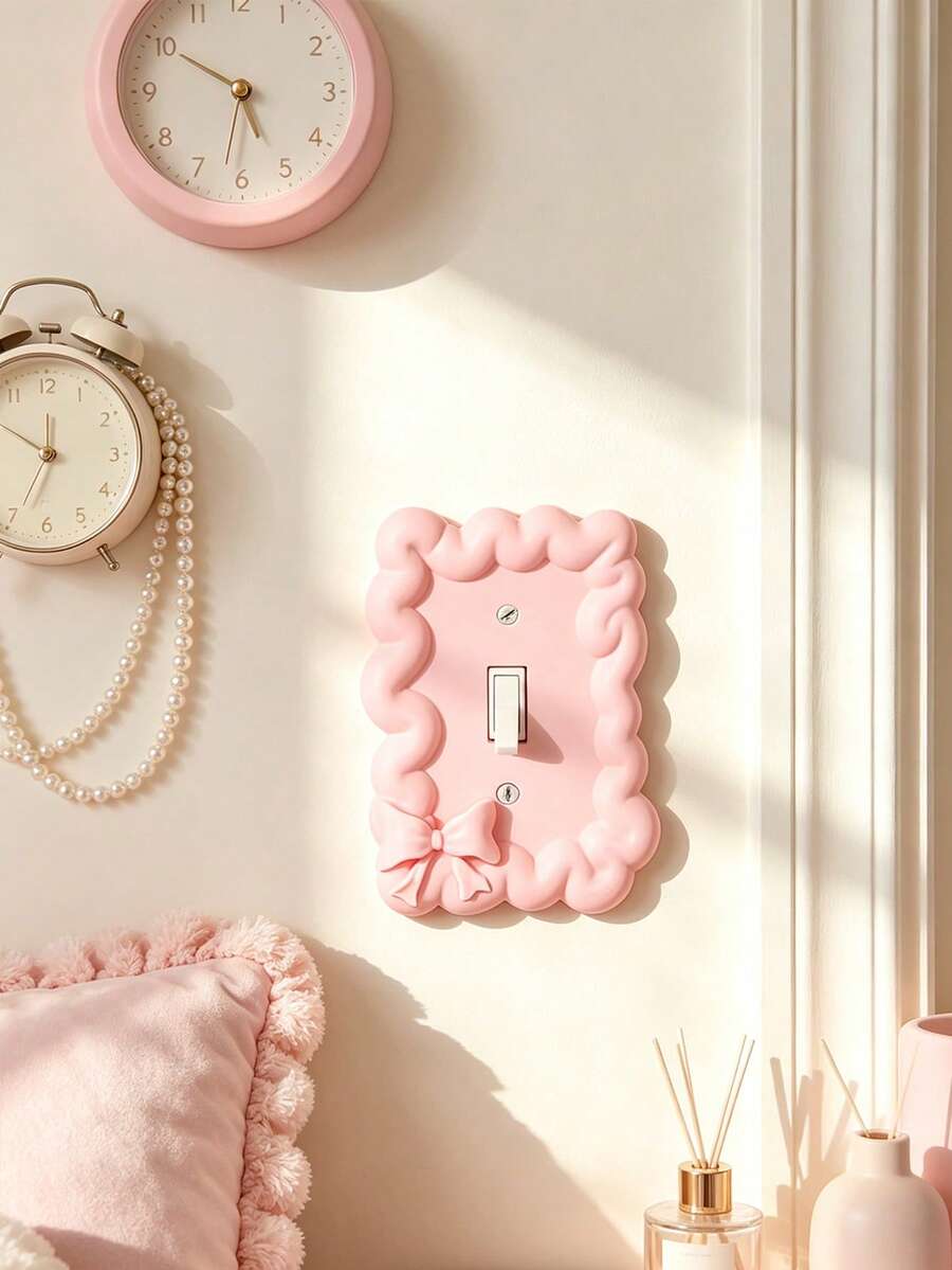 Pink Bow Wavy Light Switch Cover Plate, Cute Decorative Wall Switch Protector,Bow Tie Wall Plate Light Switch Cover | Decorative Panel Power Outlet Cover For Kitchen, Office, And Hote - Multicolor - View 1