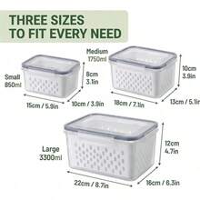 Refrigerator Fruit Storage Container With Detachable Drain Basket, Sealed And Stackable To Keep Food Fresh. Dishwasher Safety. Berries, Vegetables, Agricultural Product Baskets, Filters, Refrigerators, Suitable For Microwave Ovens - S+M+L - View 4