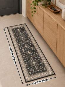 1PC Vintage Persian Floral Runner Rug, Black Beige Boho Oriental Long Area Rug, Non-Slip Floor Mat For Hallway, Entryway, Kitchen & Living Room - Multicolor - View 4