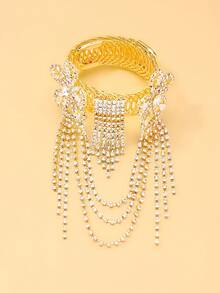 1pc Women's Adjustable Flower-Shaped Hollow Arm Cuff Bracelet, Rhinestone Multi-Layer Tassel Arm Cuff, Suitable For Women To Wear At Ball, Club, Evening Party Occasions - JL2315 - View 10