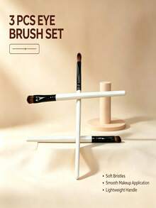 3Pcs Eyeshadow Makeup Brush Set Soft Synthetic Bristles White Handle Eyebrow Blending Detail Brushes For Eye Cosmetic - White - View 2