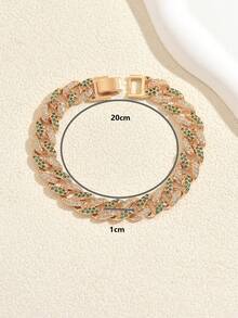 1pc Luxury Hip-Hop Punk Cuban Bracelet, Heavy-Duty Full Synthetic Zirconia, Unisex Wide Band Hand Accessory, Suitable For Party And Banquet Wear - Gold - View 5