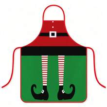 1pc Christmas Santa Claus Elf Apron Cartoon Christmas Costume Print Bib Apron Christmas Party Outfit Kitchen Baking Apron - Multicolor - View 6