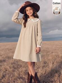 Girls' Cotton Plaid College Style Contrast Color Ruffle Peter Pan Collar Autumn Back To School Outfit - Multicolor - View 2
