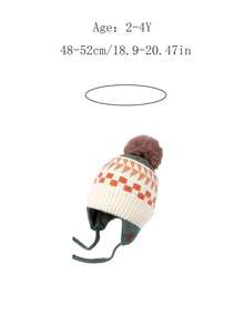 Mũ len trẻ em mùa đông bảo vệ tai, mũ beanie len họa tiết cây jacquard vintage unisex, mũ kéo đầu dày có quả bông pom pom - Nhiều màu - Xem 6