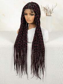 32 Inch Front Lace Synthetic Wig, Women's Fashion Braided Wig, High Density, Full Lace Area, Heat Resistant Synthetic Wig, Soft And Comfortable, Suitable For Daily Wear, Colorful Gradient Braided Women's Synthetic Wig Halloween, Cosplay - Piano Color - View 6