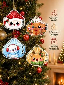 1pc Personalized Dumpling Family Christmas Ornament, Custom Name Acrylic Dumpling Ornament, Cute Character Dumpling Keepsake,Santa Gingerbread Bear Reindeer Unicorn Christmas Tree Design,Xmas Tree Decor,Christmas Gift - Multicolor - View 8