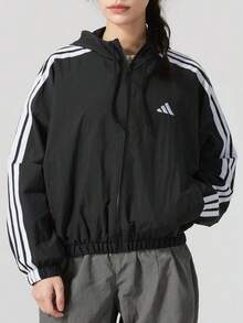 Adidas 3-Stripes Women's Casual Versatile Black Hooded Jacket - Black - View 1