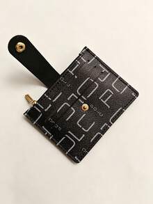 Letter Print Slim Card Holder, Portable Small Card Wallet, Coin Purse, Key Ring Card Holder - Multicolor - View 1