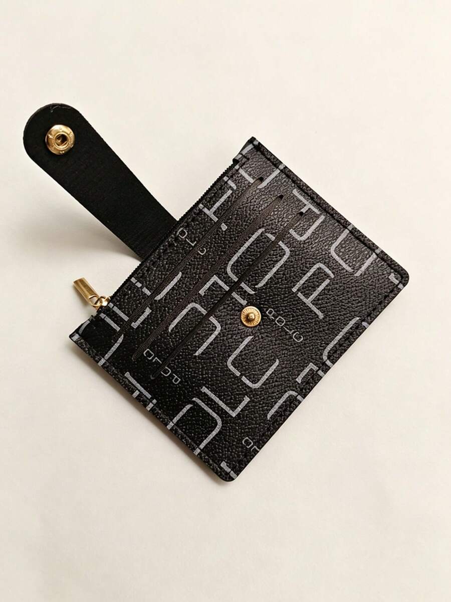 Letter Print Slim Card Holder, Portable Small Card Wallet, Coin Purse, Key Ring Card Holder - Multicolor - View 1