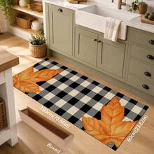 1pc Autumn Pumpkin Maple Leaf Black & White Plaid Kitchen Home Decor Floor Mat, Non-Slip Absorbent Long Runner Rug, Thanksgiving Country Style Bathroom Laundry Room Door Mat Set - Multicolor - View 9