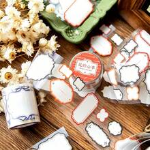 1 Roll Die-Cut Blank Label Frame PET Washi Tape, Minimalist Vintage Border Sticker Tape For Journal Scrapbooking DIY Craft, 6 Styles Optional - A - View 2