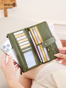 CHARM INFINITE New RFID Anti-Theft Women's Long Wallet, Soft Leather Multi-Layer Zipper Clasp Clutch Bag, Back Zipper Pocket, Multi-Function Multi-Card Slot Travel Wallet With Wrist Strap, Can Hold 2 Phones, Credit Cards, Banknotes, Coins, Tickets, Photos, Etc., All-In-One Essential For Travel - Multicolor - View 7
