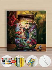 11/14CT Printed Cross Stitch Kit. The Green Hummingbird. Relaxing DIY For Adult Beginners. Includes Cloth, Needles, Threads & Chart. Handmade Wall Art Decor Gift. 40x40cm/15.7x15.7in - 40x40cm/15.7x15.7in - View 3