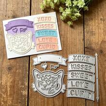 Alla de hjärtans dag-banderoll och katt-metallstansmallar för DIY-scrapbookdekoration, prägling och DIY-papperskort - mc255 - Visa 2