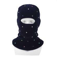 1pc Women's Y2K Rhinestone Balaclava Hat, Unisex One-Hole Knitted Head Cover, Fashionable Face Mask Cap, Suitable For Daily Streetwear And Party - Single-hole Head Cover - View 13