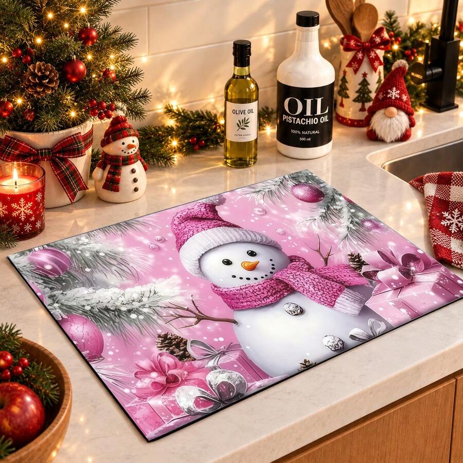 1pc Christmas Themed Printed Pattern Dish Drying Mat, Kitchen Countertop Bowl & Plate Rubber Bottom Drying Pad, Party Decoration, Super Absorbent Hidden Stain Dish Drying Mat, Soft Diatomaceous Earth With Rubber Backing Multi-Functional Kitchen Home Mat, Quick Dry Mat For Coffee Machine & Dish Rack, Kitchen Countertop Coffee Mat & Dish Drying Pad - LL LSD003 - View 1