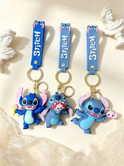 3pcs Fashionable Minimalist Premium Disney Stitch Keychain Set Cute Cartoon Bag Charm Decoration, Suitable For Casual Outings, Parties, Travel, Decor, Wallets, Student Backpacks, Graduation Gifts, Holidays, Birthdays, Anniversaries Family, Teachers, Colleagues, And Gifts For Mothers, Fathers, Graduates And Teachers