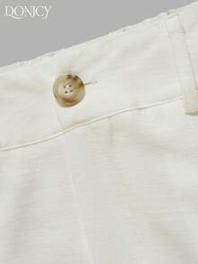 DONICY Women's White High Waisted Double Button Pleated Wide Leg Trousers, Office & Casual Wear - White - View 3