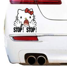 SANRIO 1pc Hello Kitty Funny Expression "STOP!STOP!" Car Sticker - Suitable For Smooth Surfaces, Cars, Motorcycles, Electric Vehicles, Daily Decorative Fun Decals - Waterproof Easy To Apply Conceal Defects Warning Car Sticker, Great Gift For Hello Kitty Fans And Family & Friends - A - View 5