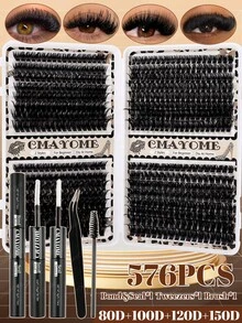 CMAYOME 572/592/640pcs Natural False Eyelashes Can Create A Fluffy And Natural Eye Makeup Effect.DIY Large Capacity Eyelash Clusters,Made Of Soft Material.Single Cluster False Eyelash Set,With Adhesive And Sealing Tools,Suitable For Halloween And Christmas. - Multicolor - View 11