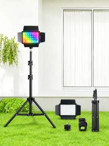 6-Inch Fill Light Featuring RGB Mode And Four Light-Diffusing Panels; Offers Adjustable Brightness And Dual USB Power/Charging Options; Includes A Clip And An Adjustable-Height Tripod; Suitable For Photography, Beauty, Meetings, And Parties. - Black - View 1