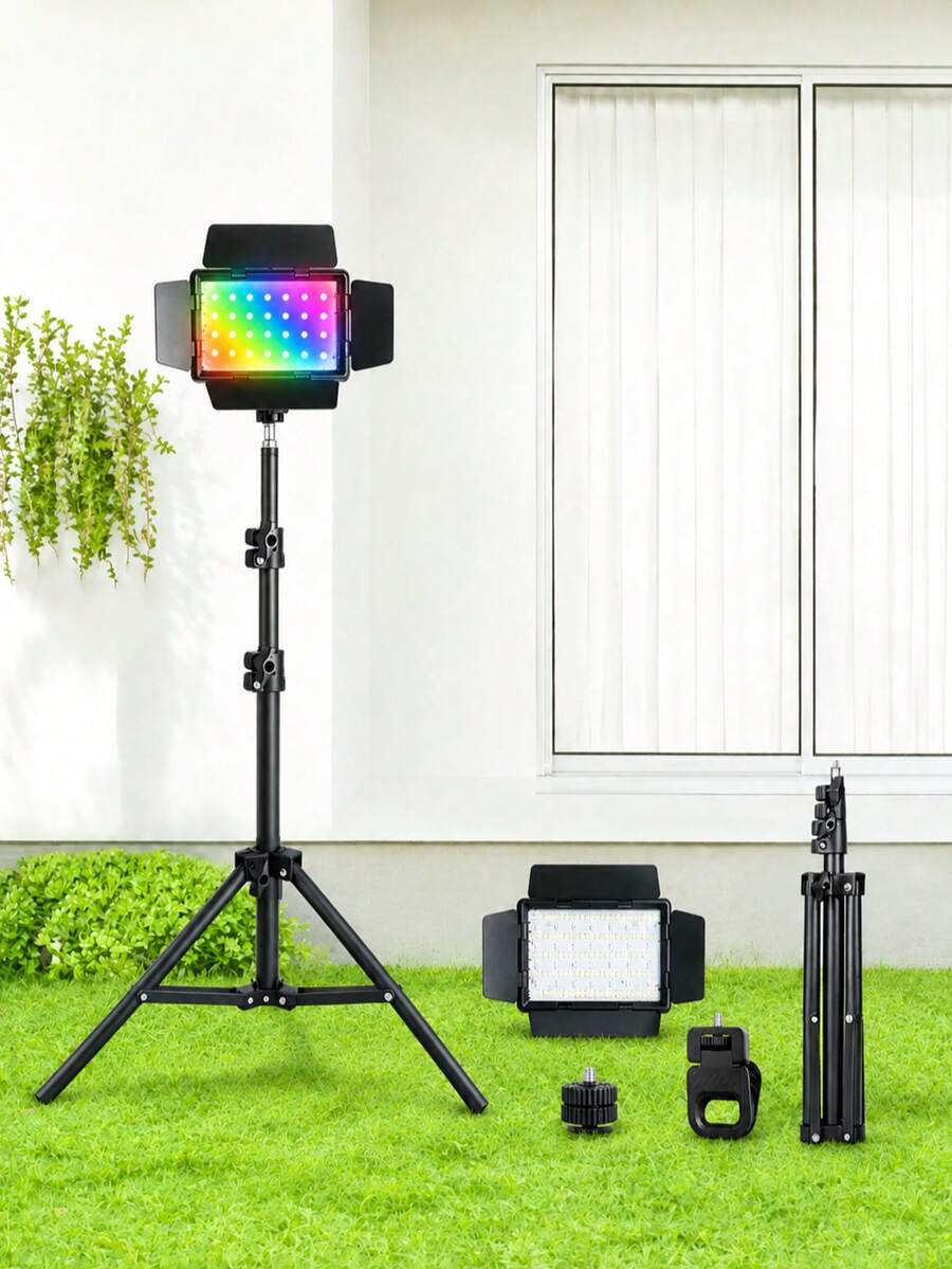 6-Inch Fill Light Featuring RGB Mode And Four Light-Diffusing Panels; Offers Adjustable Brightness And Dual USB Power/Charging Options; Includes A Clip And An Adjustable-Height Tripod; Suitable For Photography, Beauty, Meetings, And Parties. - Black - View 1