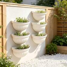 4pcs Set Round Wavy Edge Plastic Wall-Mounted Flower Pot Rack, Thickened Weather-Resistant Windproof Plastic Wall-Mounted Flower Pot Rack, Suitable For Indoor And Outdoor Green Plant Planting - Flower Pot - View 7