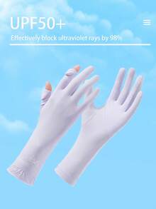 New UPF50+ Ice Silk Sun Protection Gloves For Women, Driving, Anti-UV, Outdoor Cycling, Non-Slip Touchscreen, Embroidered, Extended Length, Anti-Tanning Hand Protection Gloves - A - View 11