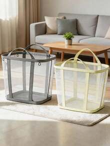 Extra Large Foldable Mesh Laundry Basket With Handle- Robust Laundry Bags, Portable Storage Bag, Garment Bag, Hook, Suitable For Clothing Storage, Home, Travel And Laundry Room, Bedroom And Bathroom, Camping Use. Space-Saving, Rectangular Design | Laundry Basket, Laundry Bin, Back To School, Christmas, Halloween Gift - Multicolor - View 4