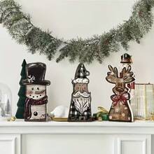 Wooden Christmas Table Centerpiece, Snowman Reindeer Santa Claus Desktop Centerpiece, Christmas Holiday Winter Home Office Room Dining Table Decor - A - View 6