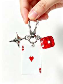 1pc/3pcs Vintage Spade & Heart Poker Dice Keychain, Premium Multi-Element Pendant, Four-Pointed Star Personalized Joker Card Bag Charm - Multicolor - View 5