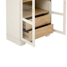 Sideboard With Adjustable Shelves And Drawers, Kitchen Cabinet With Clear Glass And Large Storage Space, For Dining Room, Living Room And Kitchen (Black) - White + MDF+Glass - View 8
