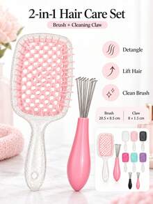 1set/1pc Shiny Handle Detangling Massage Comb, Wide Tooth Comb For Comfortable Styling, Easily Say Goodbye To Tangled Hair, Flexible And Elastic Bristles, No Pulling During Combing, Suitable For Dry And Wet Hair, Ideal For Home Use Or Travel, Rounded Bristles For Comfortable Touch, Gently Massage Scalp While Combing, Flat Surface, Easy To Clean Entangled Hair, Washable To Keep Clean, Lightweight And Portable - Multicolor - View 6