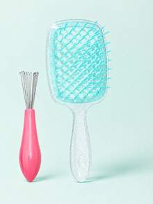 1set/1pc Shiny Handle Detangling Massage Comb, Wide Tooth Comb For Comfortable Styling, Easily Say Goodbye To Tangled Hair, Flexible And Elastic Bristles, No Pulling During Combing, Suitable For Dry And Wet Hair, Ideal For Home Use Or Travel, Rounded Bristles For Comfortable Touch, Gently Massage Scalp While Combing, Flat Surface, Easy To Clean Entangled Hair, Washable To Keep Clean, Lightweight And Portable - Multicolor - View 9