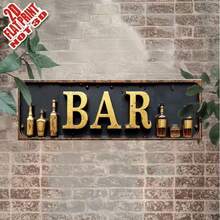 2D Flat Iron Bar Wall Decor Sign With Bottle And Glass Design - Includes Adhesive Backing - Vintage Pub, Bar, Restaurant Wall Decoration, Suitable For Study Or Home - Iron Wall Art Decor - Multicolor - View 4