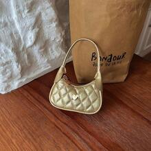 Sweet Diamond Quilted Children's Underarm Handbag Heart Metal Decor Princess Style Mini Accessory Bag - A - View 11