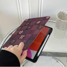 1件裝復古紫色棋盤格油畫花卉印花360°可旋轉書本式平板保護殼，相容 A16 2025、Galaxy Tab S9 FE/S8 Plus/S7/S10、Pad、MatePad、Honor Pad、Xiaoxin Pad - 彩色 - 查看 5
