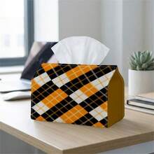 1pc Vintage Tissue Box, Retro Orange Plaid - Geometric Square Pattern, Durable Polyester, Perfect For Kitchen, Living Room, Bedroom, Bathroom, Car - Bathroom Decor | Fun Design | Durable Polyester, Tissue Box - A - View 8