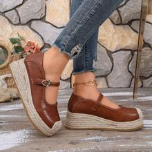 Women's Hemp Rope Woven Thick Sole Closed Toe Shoes With Buckle One-Strap Versatile Casual Shoes - Ginger - View 6