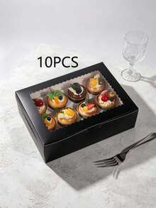 1/12pcs Black 12-Cupcake Paper Boxes With Clear View Window & Holder Insert, Foldable Muffin Dessert Gift Box For Home Baking, Birthday, Wedding Party - View 8