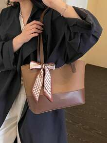 大容量女款時尚尼龍帆布托特包 手提包 肩背包 通勤媽媽包 - 棕色 - 查看 4