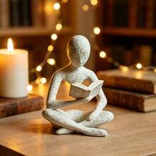 1pc 2D Acrylic Flat Printed Reading Figure Creative Novelty Desktop Ornament, Minimalist Abstract Reader Statue Decor, Modern Artist Home Decor For Study, Living Room, Desktop, High-End Style - Multicolor - View 1