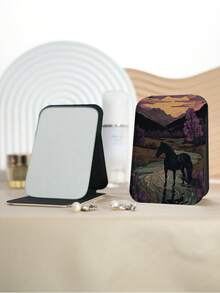 1PC Oil Painting Animal Series Portable Vanity Mirror, Foldable Lightweight Ultra-Thin Convenient Hand Mirror, Durable PU Leather, Suitable For Multiple Scenarios And All People, Mini Pocket Mirror With Fresh Floral Mountain River And Pony Pattern Design, Exquisite Delicate Foldable Structure, Reliable And Drop-Resistant, Easy To Carry, Handheld Makeup Mirror, 180° Flip Cover, Multi-Functional Mini Mirror Compact Mirror, Daily Holiday Birthday Valentine's Day - Multicolor - View 9